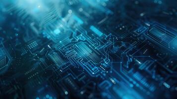 Futuristic Blue Circuit Board Digital Background In FUI Style With Technology-Inspired Design photo