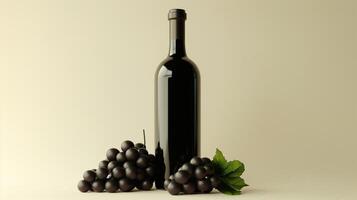 Elegant Wine Bottle and Grapes on a Solid Neutral Background Highlighting Sophistication and Class photo