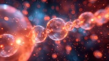 Abstract Transparent Gel Molecule Background with Glowing Particles in a Futuristic 3D Molecular Structure photo