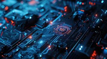 Futuristic Technology Inspired Background with Blue Circuitry and FUI Style Elements photo