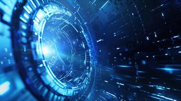 Futuristic Technology Background With Blue Digital Interface, Cyber Tunnel Design In High-Tech Style photo