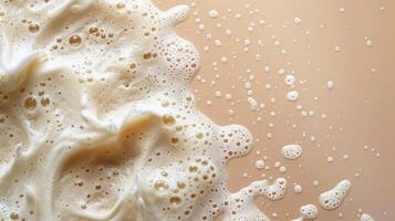 Close-Up of Shampoo Foam Bubbles on Beige Background Creating a Luxurious and Fresh Cleanliness Concept photo