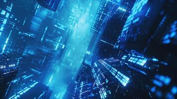 Futuristic Technology-Inspired Background Featuring Blue Digital Grid with FUI Style Elements photo