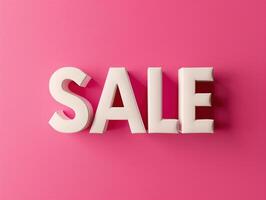 3D Render of the Word SALE in Bold White Letters on Isolated Pink Background for Promotional Use photo