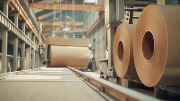 Large Industrial Machine Producing Cardboard Rolls in a Modern Factory Setting with Advanced Technology and Efficient Manufacturing Processes photo