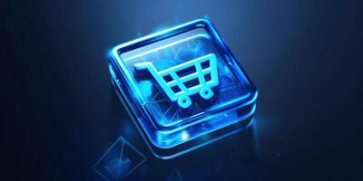 Blue Shopping Cart Icon on Digital Interface Background for E-Commerce and Technology Themes photo