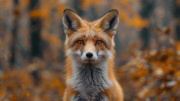 Beautiful Red Fox Portrait in Autumn Forest With Vibrant Foliage photo