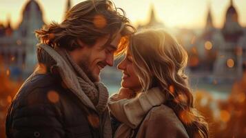Romantic Couple Enjoying a Sunset in Budapest, Hungary photo