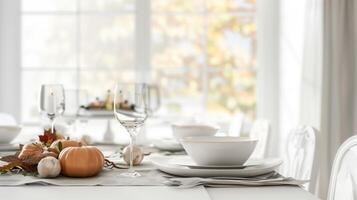 Elegant Autumn Table Setting with Pumpkins and Glassware for Seasonal Mockups photo