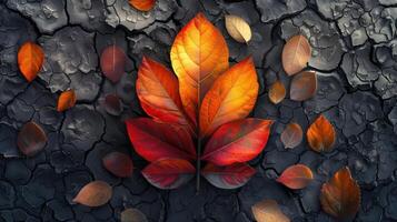 Fractal Leaf Composition Against Textured Bark Background in Autumn Colors photo