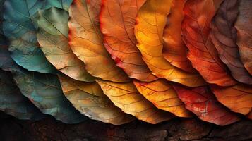Colorful Fractal Leaf Arrangement on Bark Background for Nature Art and Design photo
