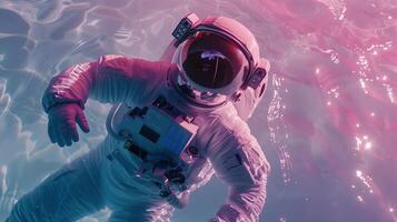 Hyperrealistic Astronaut Floating in Space with Dreamy Pink and Blue Hues photo
