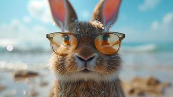 Cool Easter Bunny Wearing Sunglasses On A Beach photo