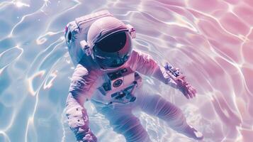 Hyperrealistic Astronaut Floating in Colorful Fantasy Space Environment photo