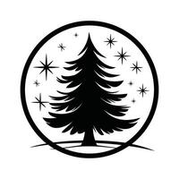 Christmas Tree Silhouette with Starry Background vector