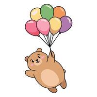 Cute bear flying with colorful balloons illustartion vector