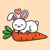 Cute bunny hugging a carrot illustration vector