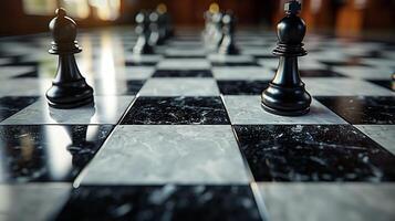 Black king and queen on chess board, concept of chess competitions and tournaments photo