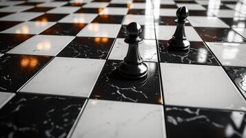 Two black pawns on a chessboard, the concept of chess competitions and tournaments photo