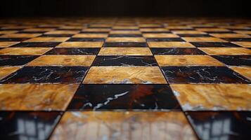 empty wooden chess board on dark background photo