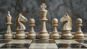 Chess set standing on stone background with copy space photo