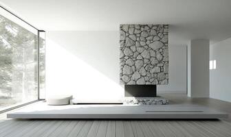 Simple minimalist interior with black fireplace photo