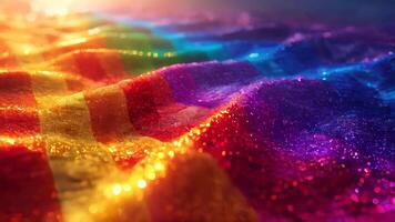 Rainbow fabric abstract waves background. Close-up of colorful fabric texture video