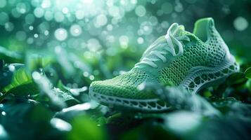 Recyclable environmental background, reusable running shoes, environmental protection material photo