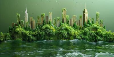 3D illustration of a green city, sustainable developmen and responsible environmental, ecology concept photo