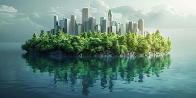 3D illustration of a green city, sustainable developmen and responsible environmental, ecology concept photo