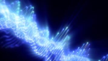 Abstract waves of glowing particles in vibrant blue creating a dynamic and fluid video