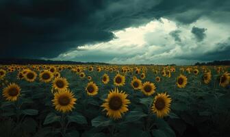 Sunflower field under cloudy sky photo