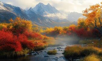 Autumn landscape with mountains and trees photo
