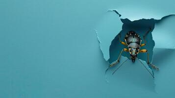 cute assassin bug peeking through a hole photo