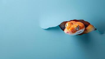cute corn snake peeking through a hole photo