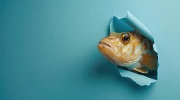 cute cod peeking through a hole photo