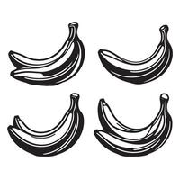 a single-line black banana silhouette set with a white background vector