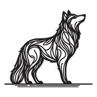 a black silhouette single line gray wolf with white background image vector