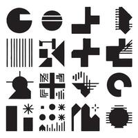 black Brutalist geometric shapes, modern symbols. Simple primitive elements and forms. Retro design, trendy contemporary minimalist style, y2k. illustration vector
