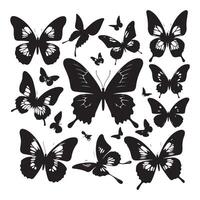 Flying butterflies silhouette black set isolated on transparent background vector