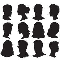 black Avatar portrait silhouettes. Woman and man faces portraits, anonymous characters avatars image with white background vector