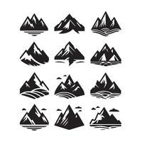 Set Mountain icons, Collection different types of Mountains Black with white background vector