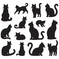 black cat silhouette set with white background vector