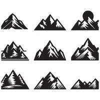 Set Mountain icons, Collection different types of Mountains Black with white background vector