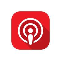 Podcast icon on red square. Podcasting sign symbol vector