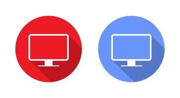 Computer pc icon with long shadow. Desktop monitor sign symbol vector