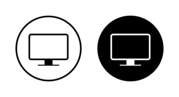 Computer pc icon in on black circle. Monitor desktop sign symbol vector