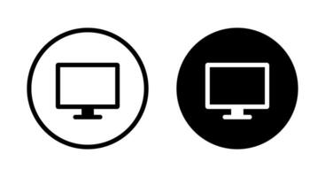 Monitor computer icon on black circle. PC desktop sign symbol vector