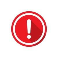 Circle warning sign icon with long shadow. Danger, caution symbol vector