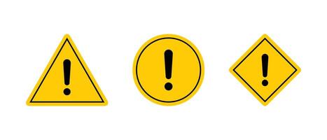 Warning sign icon set in flat style. Danger caution symbol vector